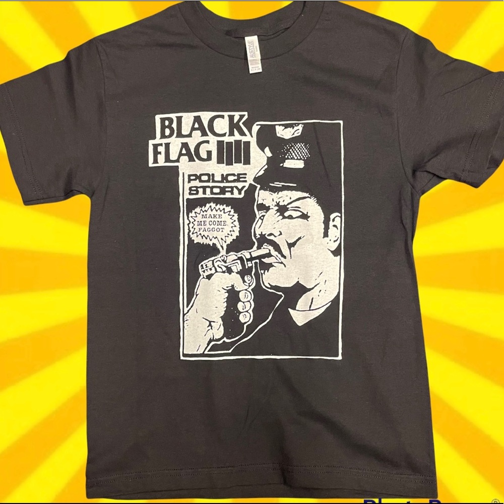 Black flag police story classic graphic Tshirt